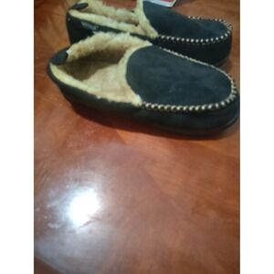Vonmay Mens Moccasin Slippers‎ Black Faux Suede Fur Lined House Shoes Size 11-12